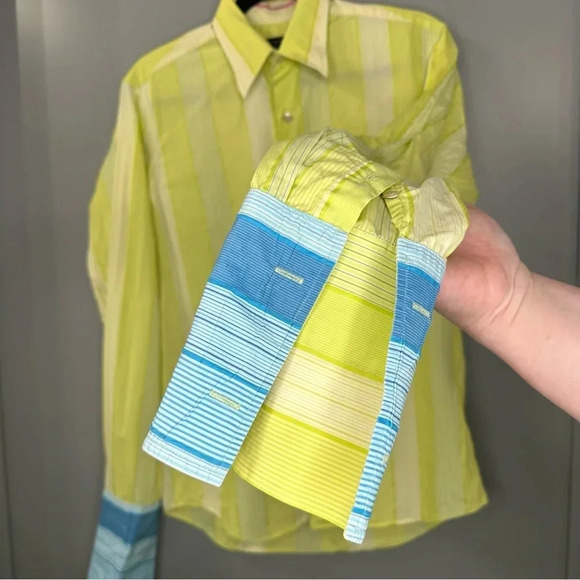 Ted Baker Button Down Shirt French Cuff Sleeve Green Stripe Size 3 Small - Picture 7 of 8